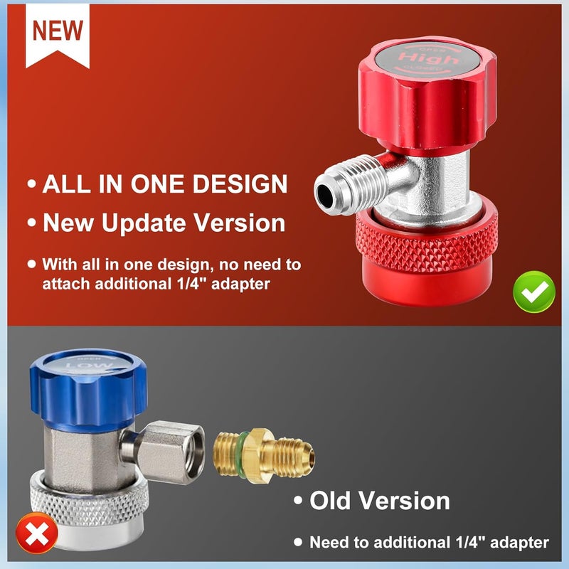 Tigbear R134A Adapter Quick Coupler, R134A Quick Coupler Adapter, Adjustable R134A Adapters and AC Hose Fittings with 1/4" Flares, for R134A Car AC System - Image 5